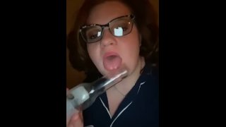 Slut fucks herself with Beer bottle 