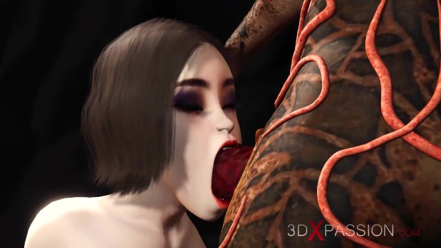 Hot beautiful brunette fucked in her ass by monster futanari