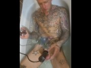 Preview 1 of Hot Master Californialatex pump cock and masturbating in bath