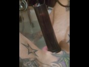 Preview 2 of Hot Master Californialatex pump cock and masturbating in bath