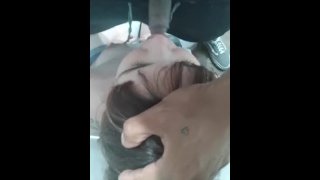 Slut Sucks Her Own Tits While Deepthroating His Throbbing Cock 