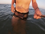 Preview 2 of Bathers enjoy looking at my cock in transparent boxers on a paradise beach