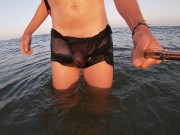 Preview 4 of Bathers enjoy looking at my cock in transparent boxers on a paradise beach