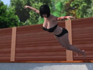 swimming pool, porn game, big tits, 60 fps