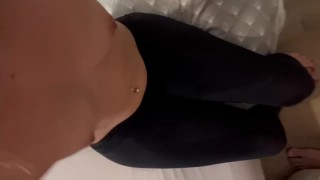 This morning , I cum on face and leggins  before go to work