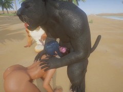 Tiger and Panther mouth fucks girl