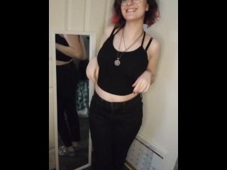 goth girl, big boobs, vertical video, stripping