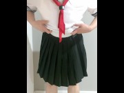 Preview 1 of Crossdresser Wearing Sailor Fuku (Japanese Uniform), and Thick Diaper then Jerking off 03 偽娘 女子セーラー服