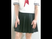 Preview 3 of Crossdresser Wearing Sailor Fuku (Japanese Uniform), and Thick Diaper then Jerking off 03 偽娘 女子セーラー服