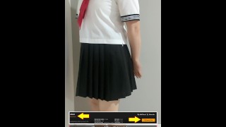 Crossdresser Wearing Sailor Fuku (Japanese Uniform), and Thick Diaper then Jerking off 03 偽娘 女子セーラー服