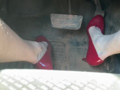 Red high heels out for a drive