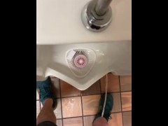 Rushing to a public restroom only to have a shy bladder pee piss on the floor messy WATCH UNTIL END!