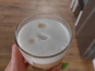 Cuckold Husband drink coffee with cum after wife suck his Friend and oral creampie
