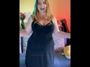 Preview 2 of Edging Orgasms - WeVibe and Hitachi - Black Dress Stripping - BBW 38G Torpedo Bra and G-string