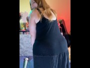 Preview 3 of Edging Orgasms - WeVibe and Hitachi - Black Dress Stripping - BBW 38G Torpedo Bra and G-string