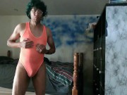 Preview 1 of ANIME CROSSDRESSER BOY WITH GREEN HAIR AND FAKE BOOBS DANCING