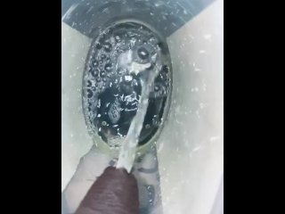 Peeing into a bucket