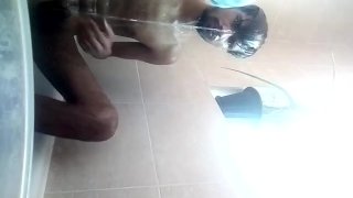 Naked in bathroom have bath