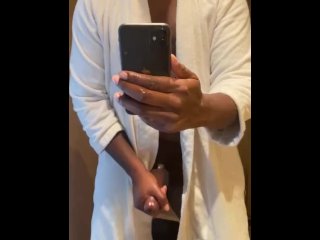 i was so horny today so i stroke my Big black cock in front of the mirror