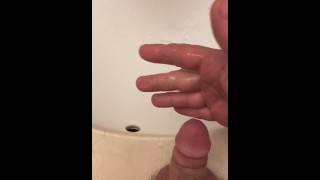 White guy moaning while jerking off and cumming