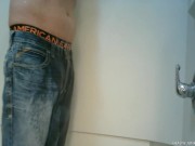 Preview 1 of Shower in Jeans Resulting in Hands Free Cum In Underwear (Shower Massage)
