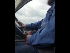 Blue collar worker jerks driving to work