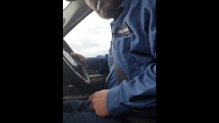 Blue collar worker jerks driving to work
