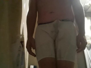 Desperate Wetting! Held it for over 6 Hrs! Huge Cumshot after Soaking my White Shorts in PISS!