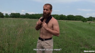 BigStr - Muscular Bearded Farmer Fucks A Stranger In The Fields & Cums On His Belly For Some Cash