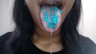 Asmr spit fetish with pop rock candy