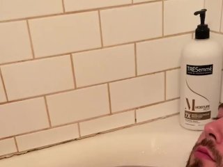 Cute guy strip into bath. Can’t cum but that is ok.