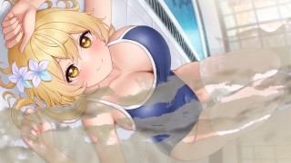 Een anime meisje bedekken met plas