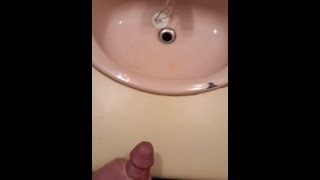 Moaning, dirty talk and cum on the sink