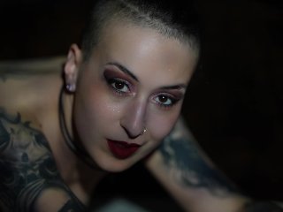 Gothic girl doing a striptease and lapdance, masturbates and slaps her wet pussy