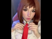 Preview 1 of Cosplay Uraraka Ochako sweetly sucks a dildo and jerks off