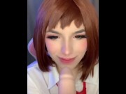 Preview 3 of Cosplay Uraraka Ochako sweetly sucks a dildo and jerks off