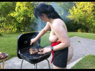 big tits, naked cooking, brunette, topless