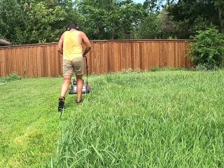 Working Hard in the Backyard - Needing a Good Stroke - Cum onGrass