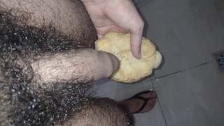 Hairy cock man peeing on a bread / FOOD FETISH