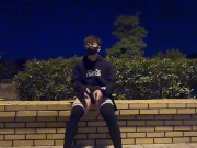 Preview 1 of Boy in stockings masturbate in the park, fucked by a passing runner (Part 1)