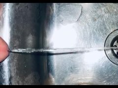 Pissing hard aiming to the sink drain straight  