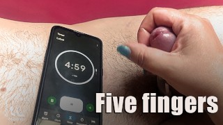 Five fingers, five minutes for cuck to cum