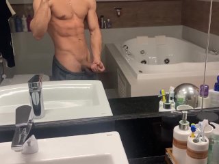 handjob, exclusive, solo male, mirror