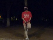 Preview 1 of Boys in white stockings masturbate and ejaculate in the park, many passersby are watching