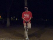 Preview 2 of Boys in white stockings masturbate and ejaculate in the park, many passersby are watching