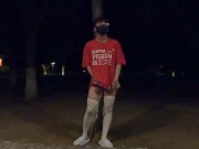 Preview 4 of Boys in white stockings masturbate and ejaculate in the park, many passersby are watching