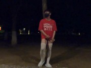 Preview 5 of Boys in white stockings masturbate and ejaculate in the park, many passersby are watching