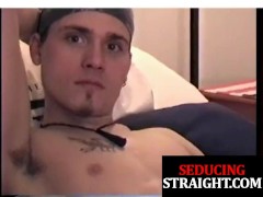 Straight jock jerking for cum after blowjob from DILF