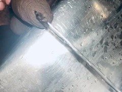 Taking a good long clear piss into the sink after holding for 2 hours 