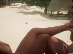 Erotic footjob at the beach